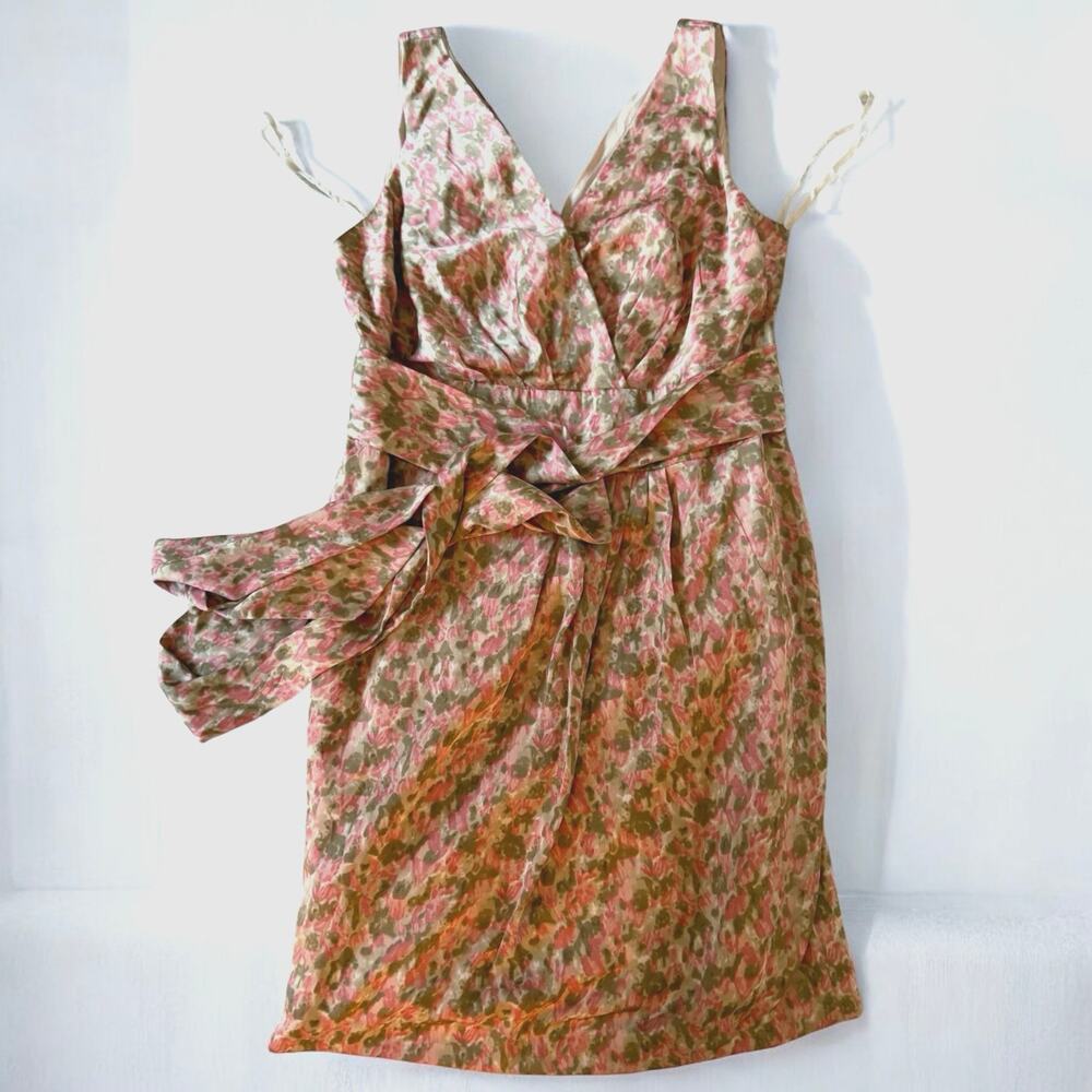 Talbots Floral Wrap Mini Dress in Pink and Green